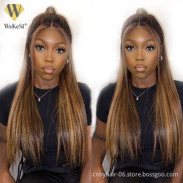 Glueless Highlight 26inch Water Wave Hair Wigs,Brazilian Virgin Lace Front Wig,Natural Pre-plucked Hairline Lace Frontal Wigs